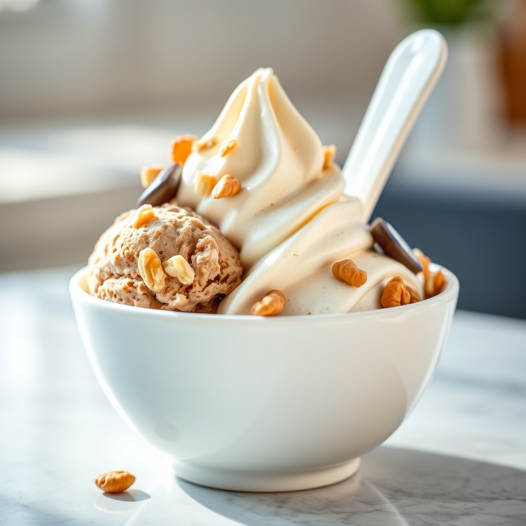 A bowl of Snickers ice cream topped with chopped peanuts, illustrating a pregnancy‑friendly dessert option
