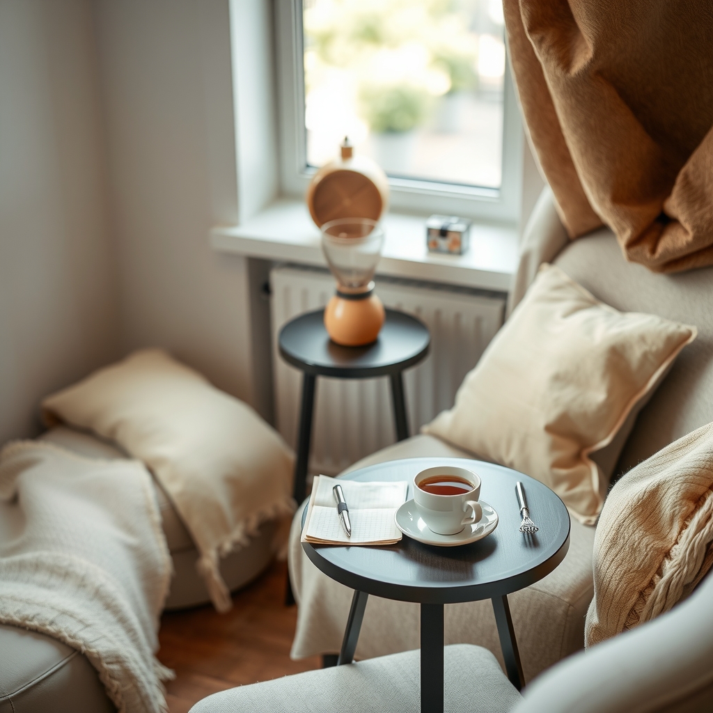 Cozy journaling nook with tea