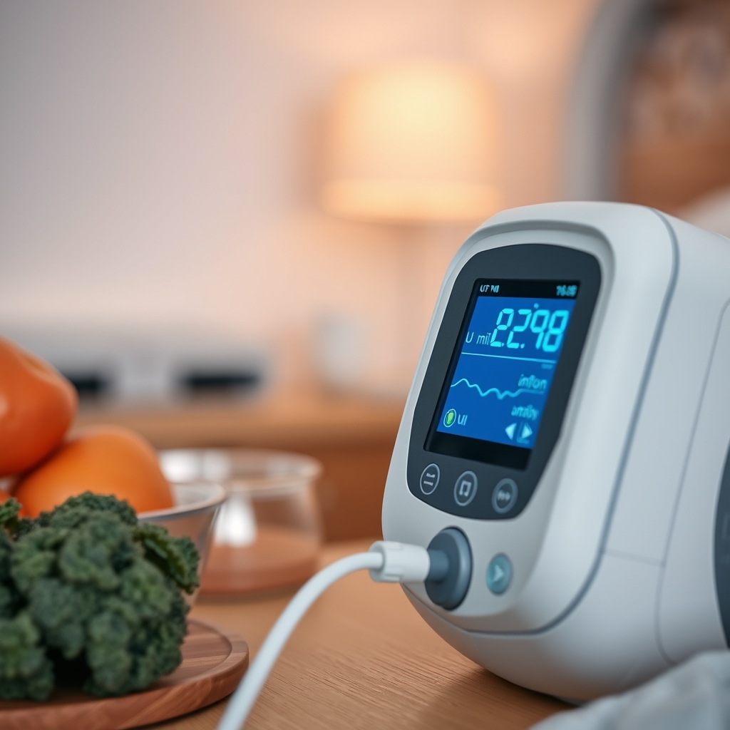 Infusion pump display showing incremental increase of oxytocin dosage, with bright digital numbers and a soft-focus background of a hospital bedside