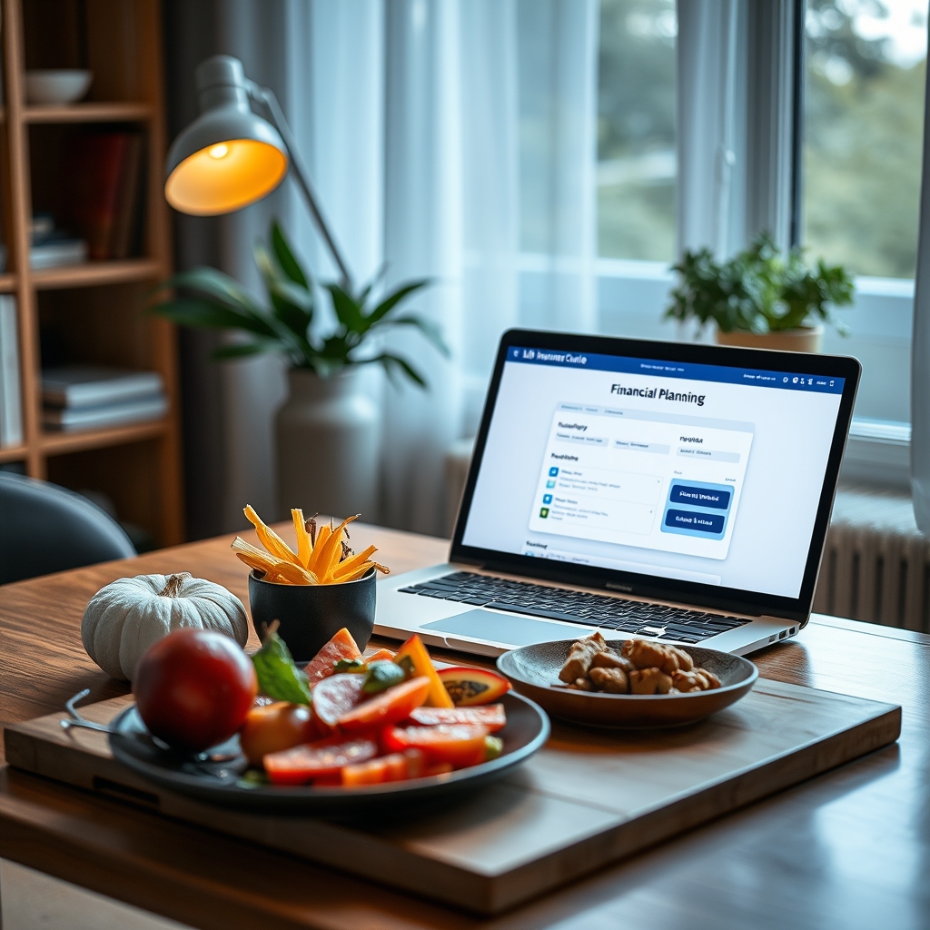 Home office with life insurance quote on screen