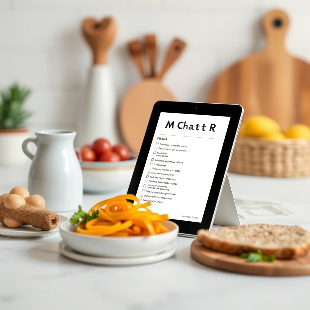 M Chat R checklist PDF on a tablet screen