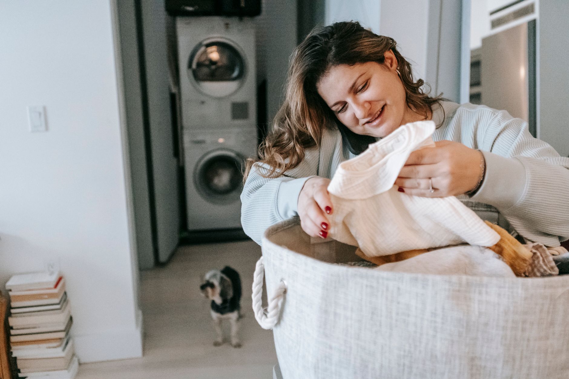 3-year-old folding laundry