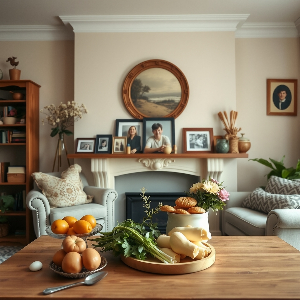 Family photos on a mantelpiece