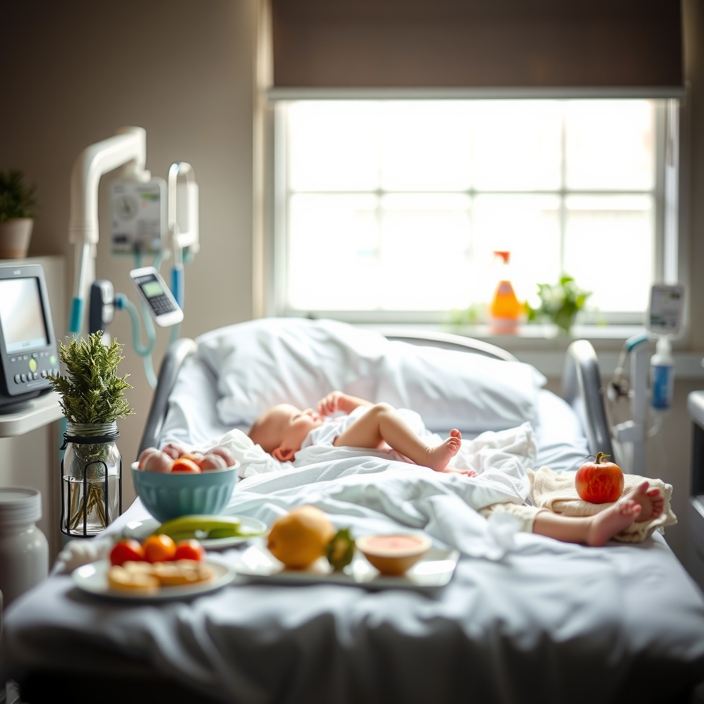 A premature baby in a NICU, wrapped in a warm blanket, with medical staff and a photographer capturing tender moments