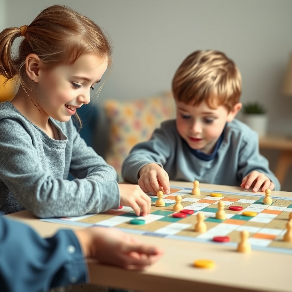 Children playing board game