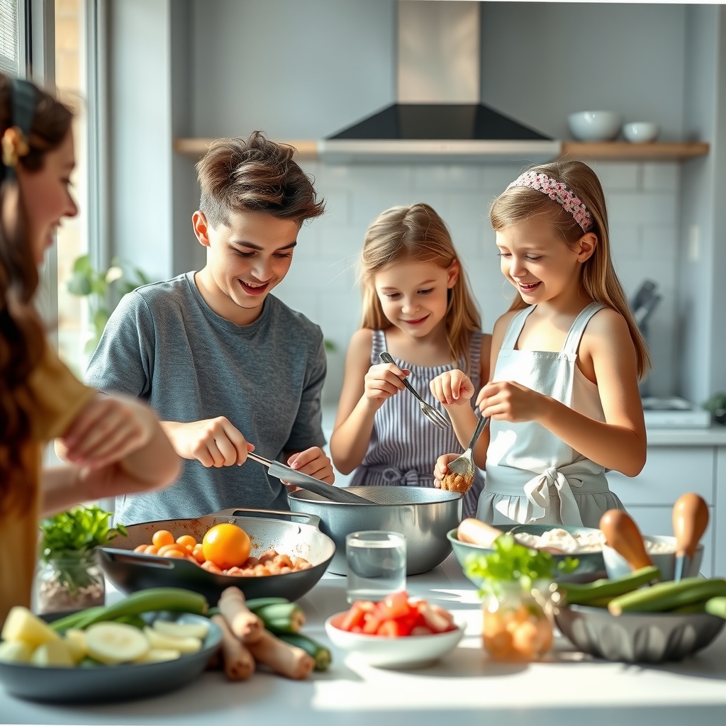 Family cooking together