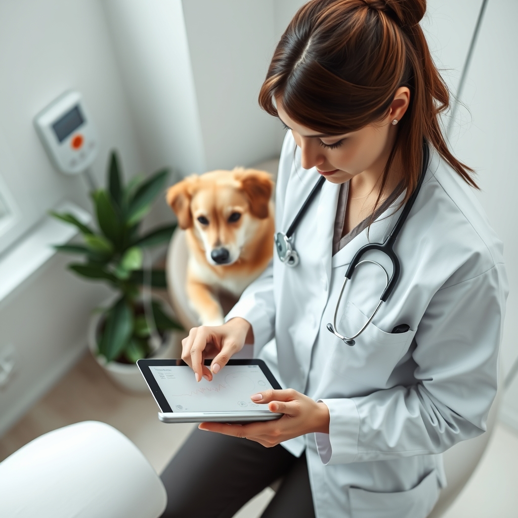 A clinic nurse entering PEWS data into a tablet computer, bright morning light through window, modern exam room, photorealistic high detail