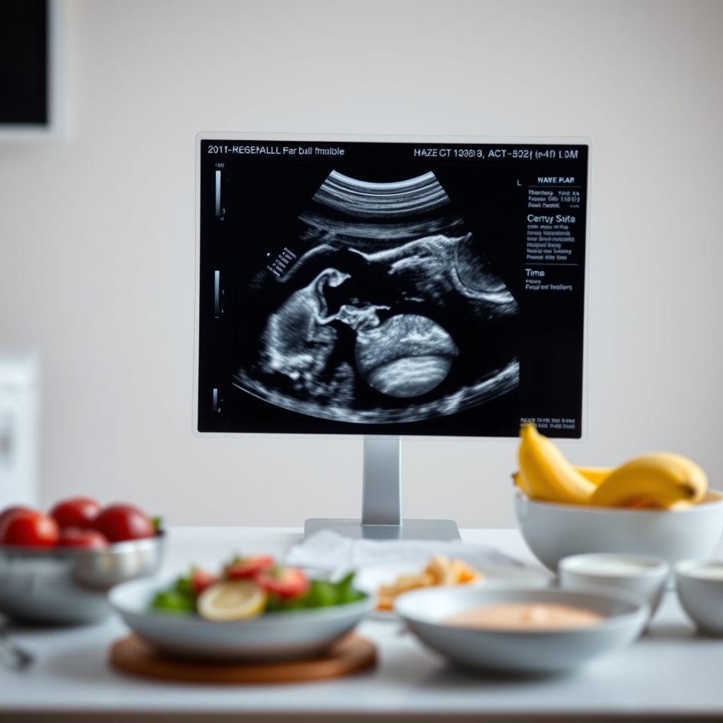 Combined ultrasound image showing a six‑week gestational sac and the adjacent cervical canal