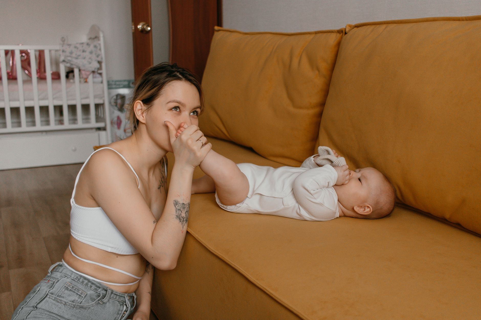 Postpartum mother staying hydrated