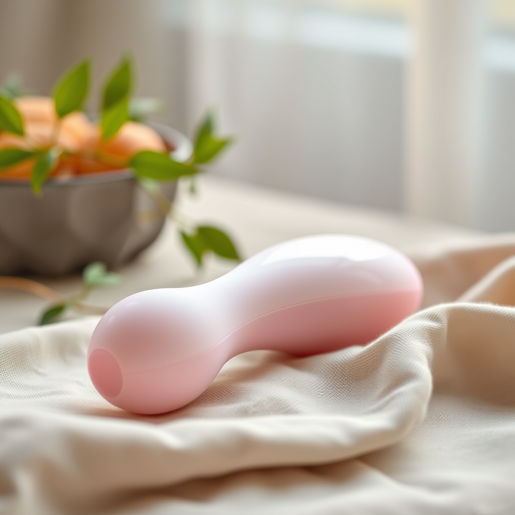 Elegant silicone vibrator on a soft linen cloth, natural lighting, minimalistic style