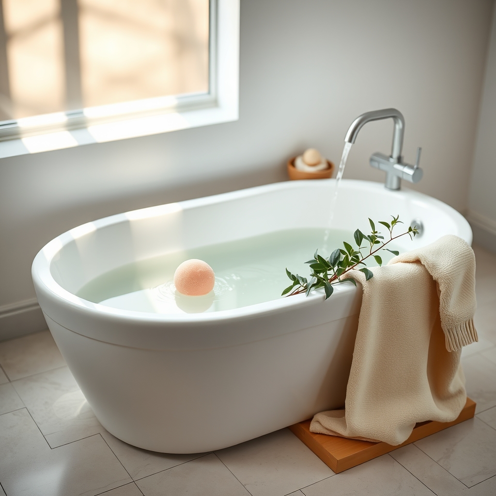 Soothing bath with natural bath products, suggesting relief for itchy skin.