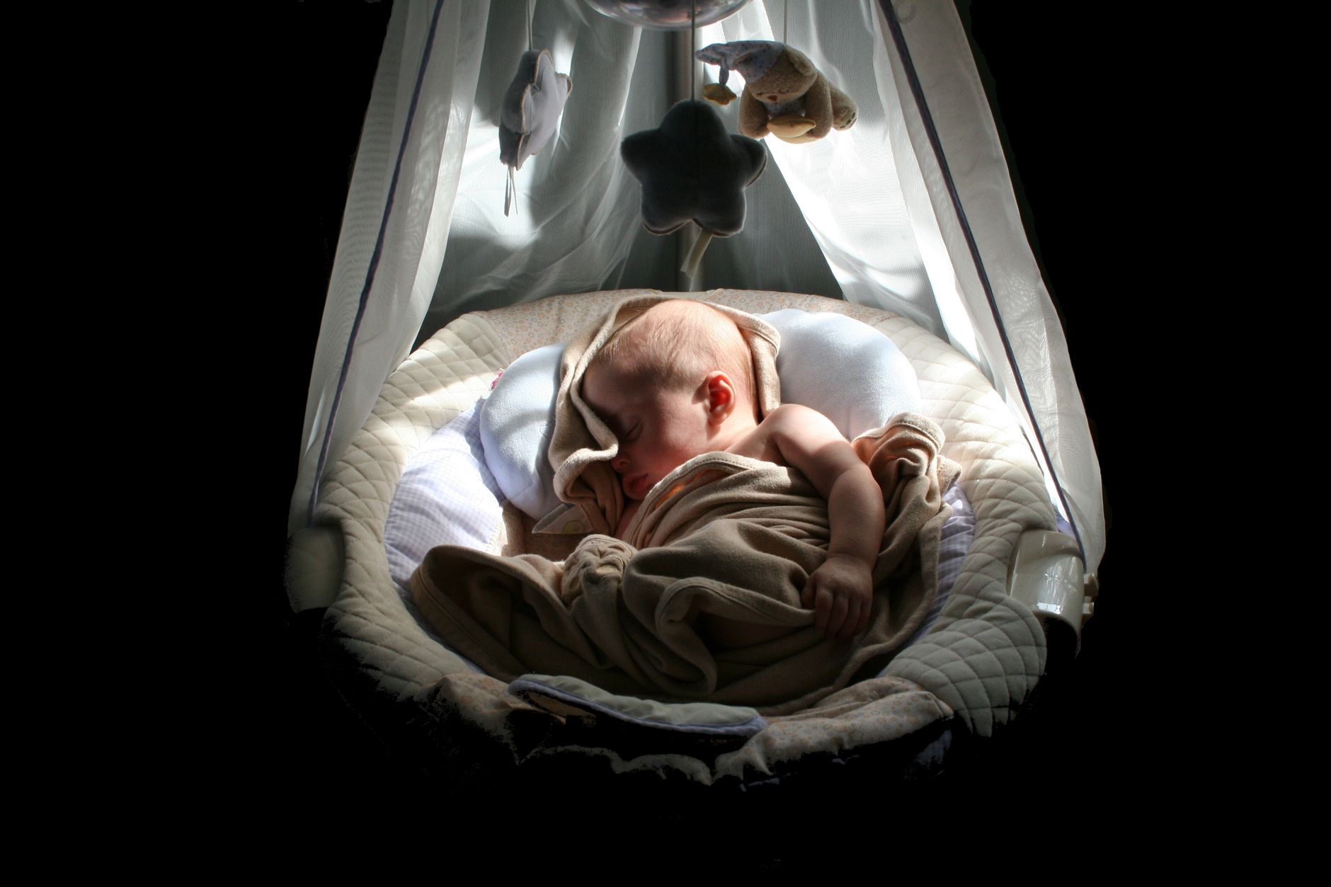 Calm bedtime setting for a baby with roseola