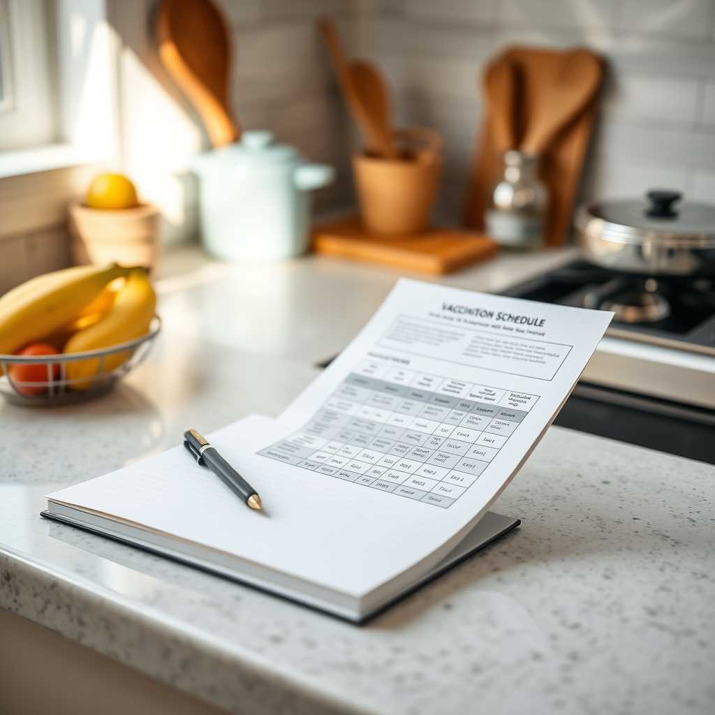 Notebook with vaccine schedule for doctor visit