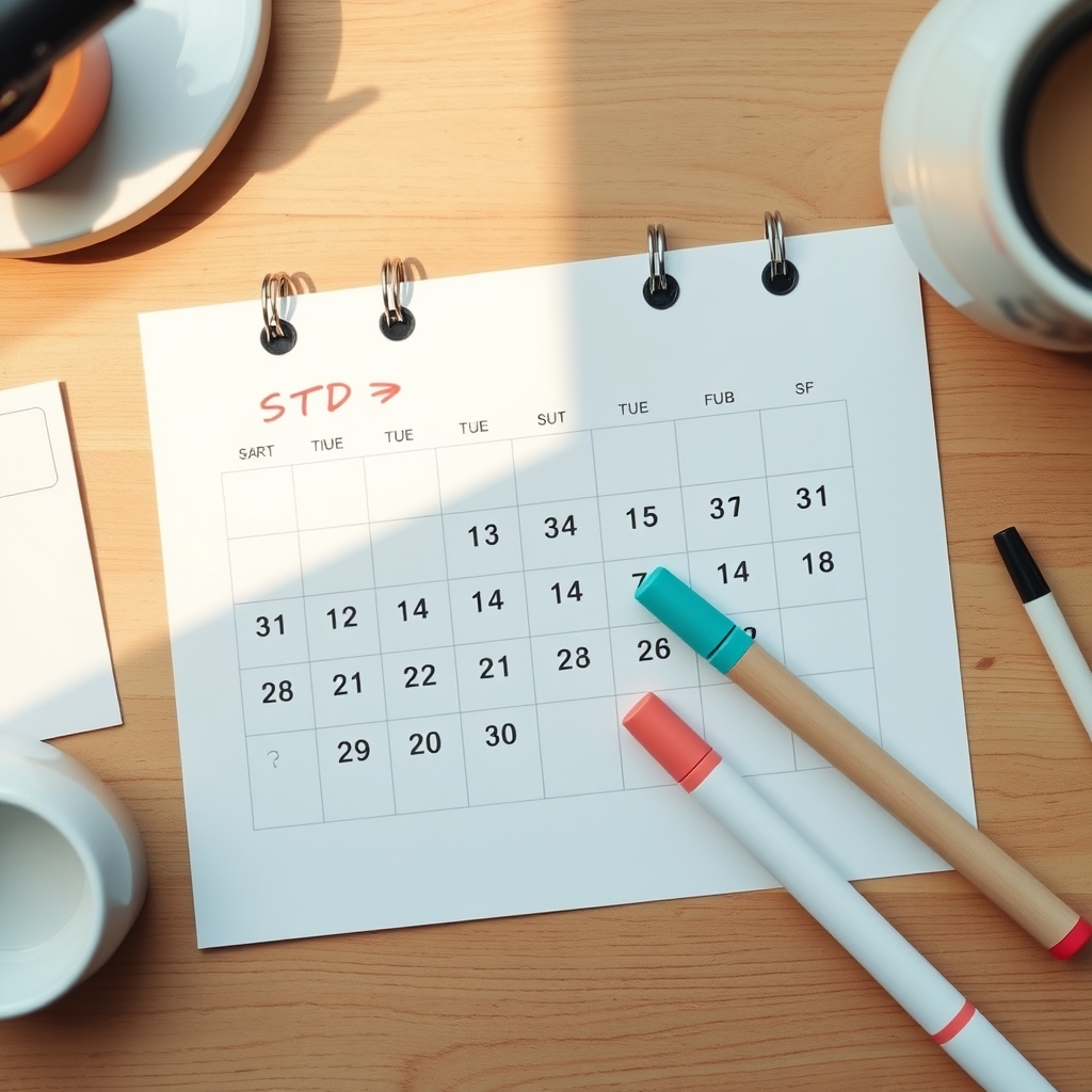 Close‑up of a calendar with marked maternity leave dates, soft pastel colors, natural lighting