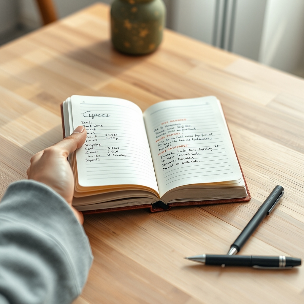 Close‑up of a handwritten pregnancy journal showing dates, fetal movement counts, and notes about abdominal sensations, soft natural light on a wooden table