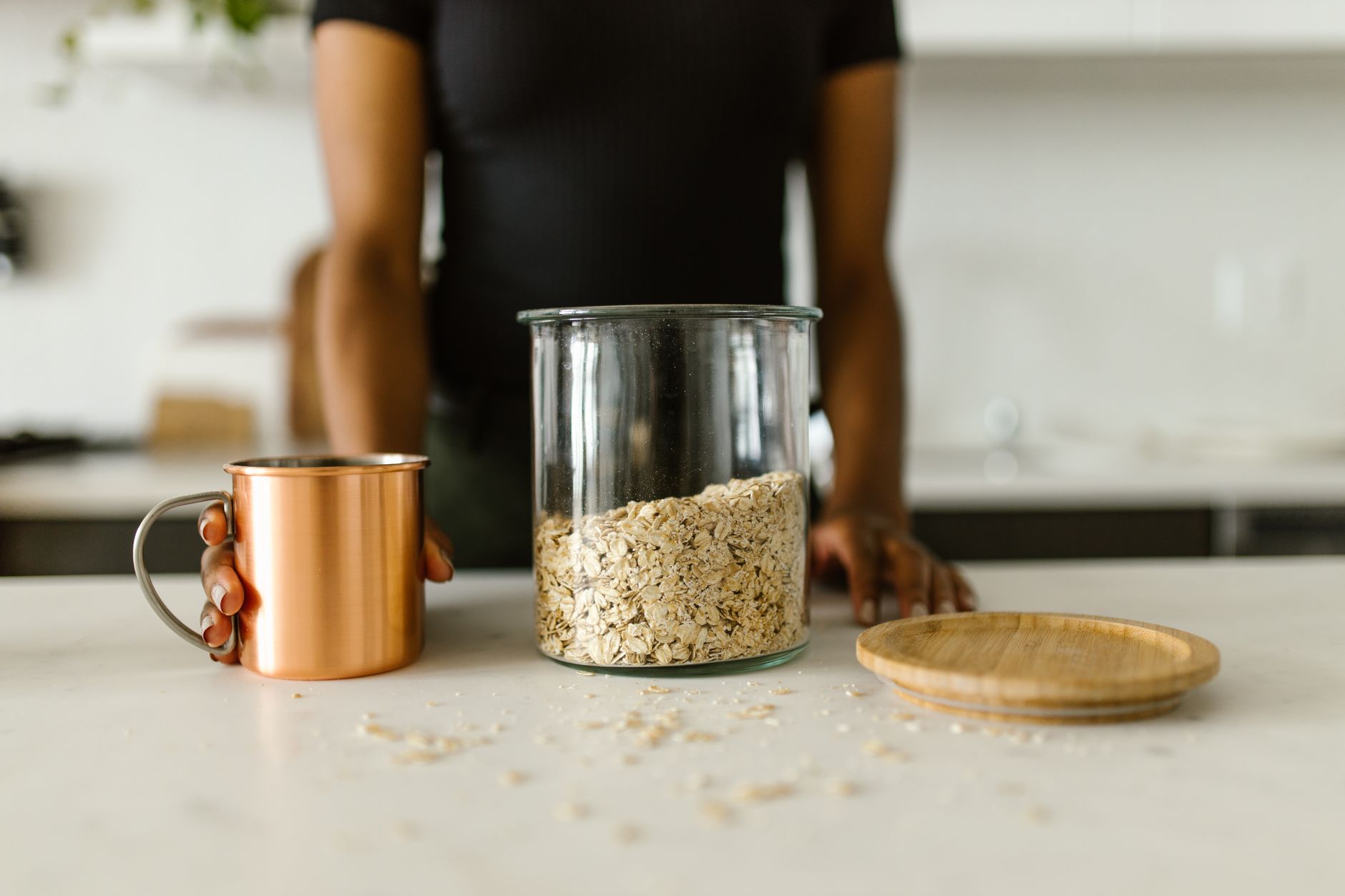 Kitchen counter with meal prep supplies.