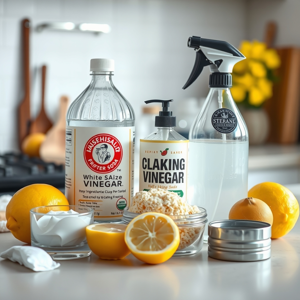 DIY natural cleaning ingredients on a counter
