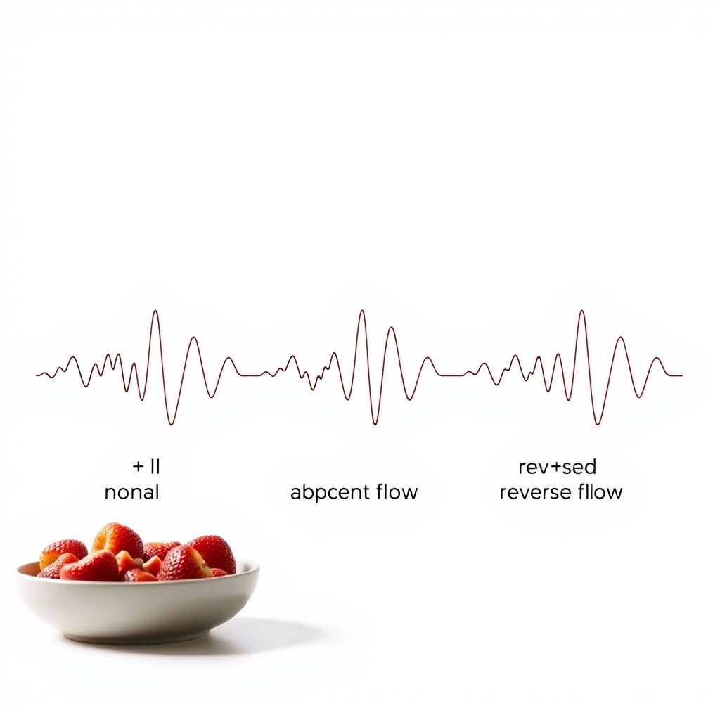 Graphical Doppler waveform illustrating normal, absent, and reversed end‑diastolic flow in the umbilical artery