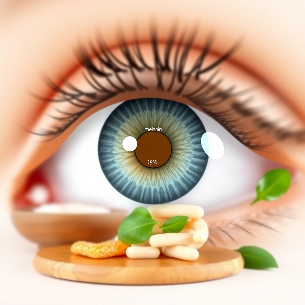 Diagram showing how melanin levels in the iris determine eye color, from blue to brown