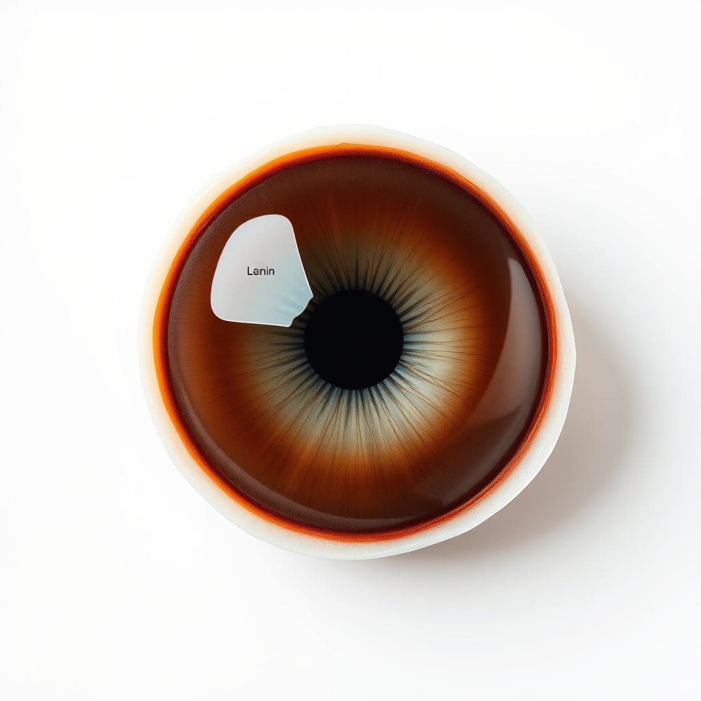 Illustration of an eye showing layers of the iris, with melanin distribution highlighted in varying shades