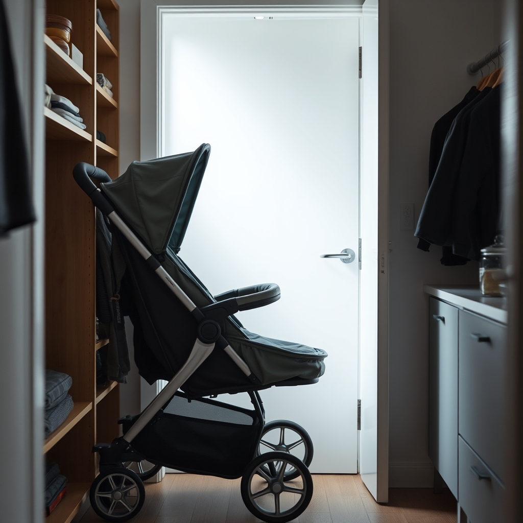 Compact stroller stored in a small space
