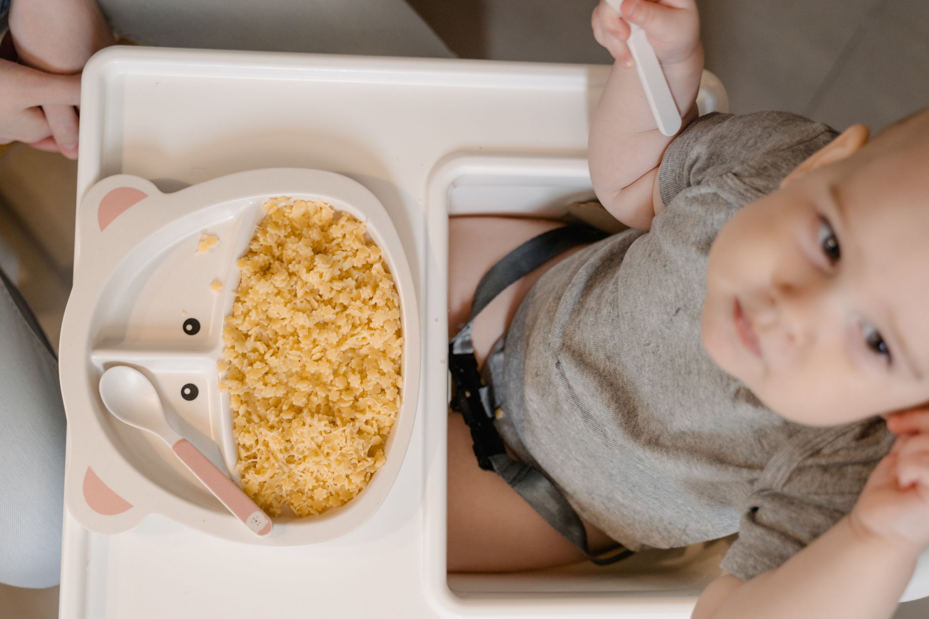 Baby enjoying scrambled eggs