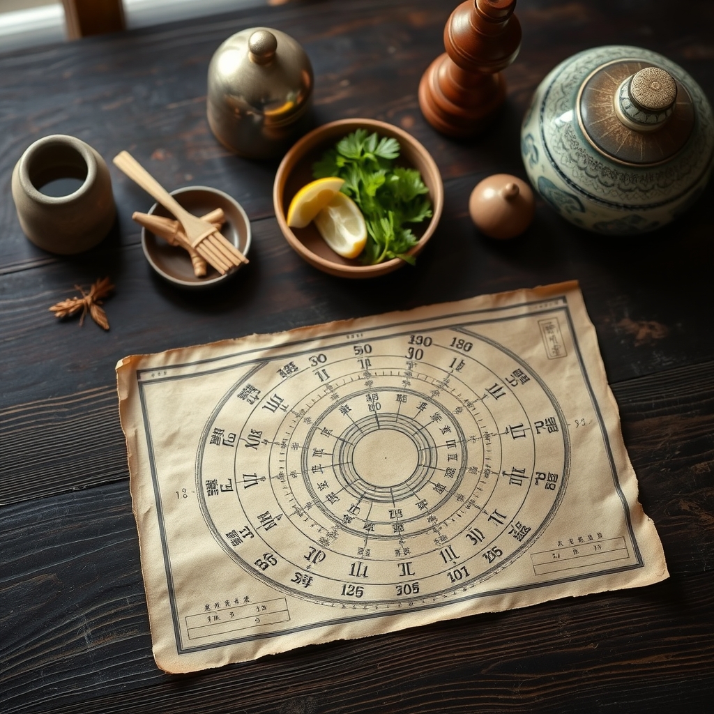 A traditional Chinese gender prediction chart with lunar months and ages, displayed on a wooden table