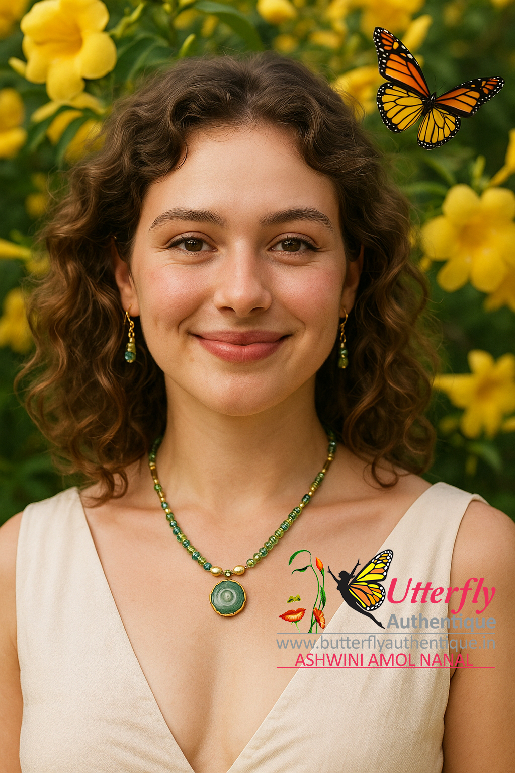 Emerald Dew Drops  - Agate Pearls crystal golden jewellery  - Image 2