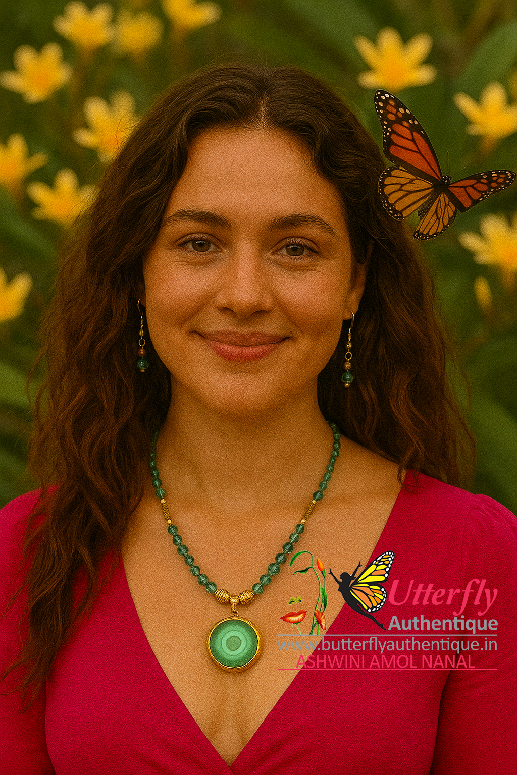 Emerald Dew Drops  - Agate Pearls crystal golden jewellery  - Image 3