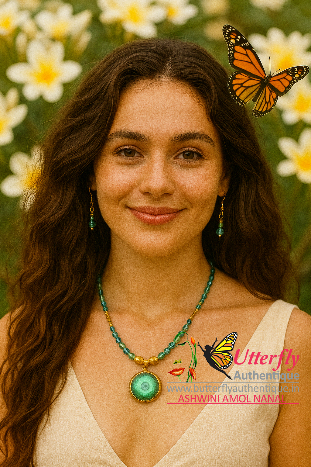 Emerald Dew Drops  - Agate Pearls crystal golden jewellery  - Image 4