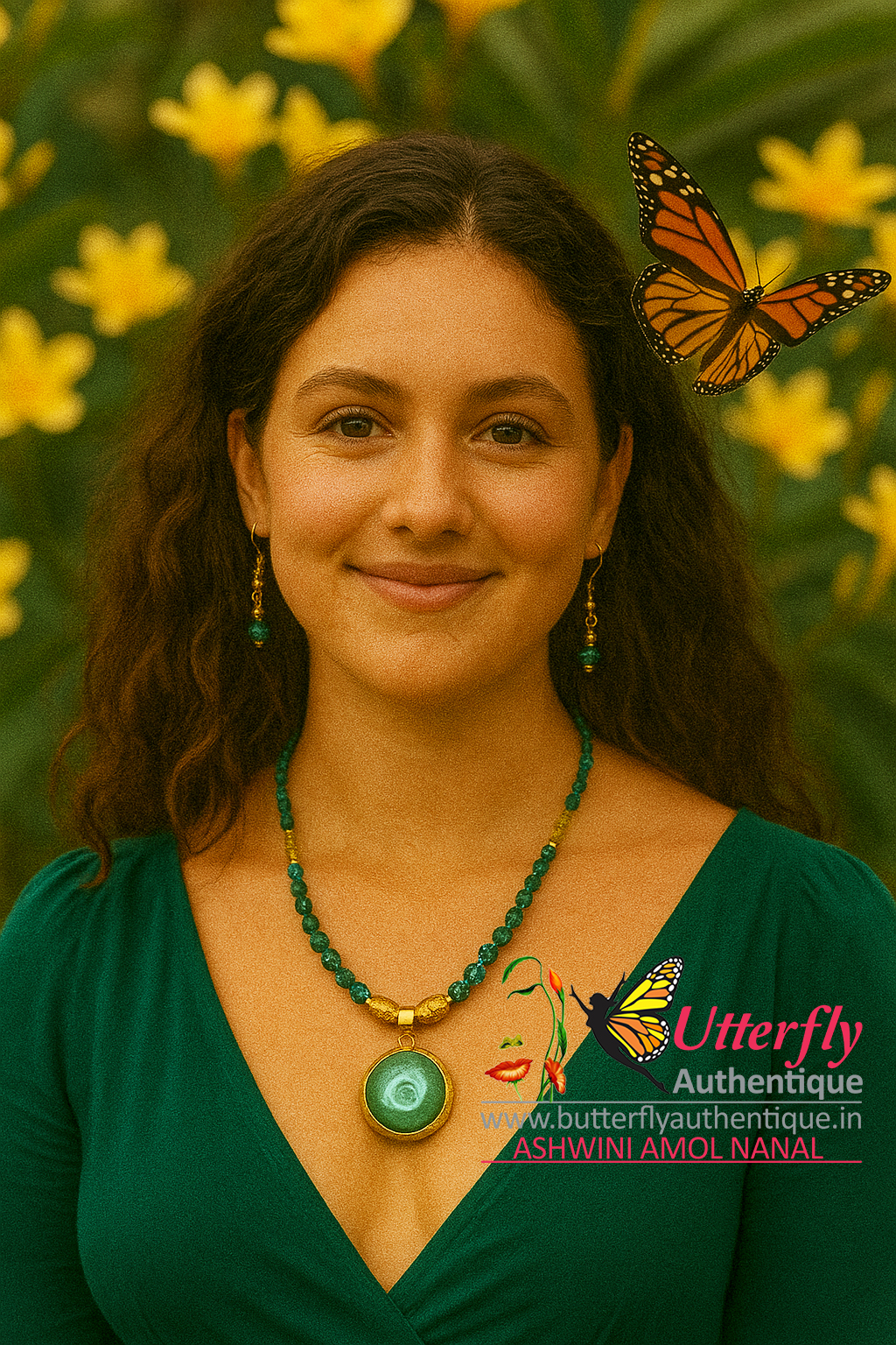 Emerald Dew Drops  - Agate Pearls crystal golden jewellery  - Image 5