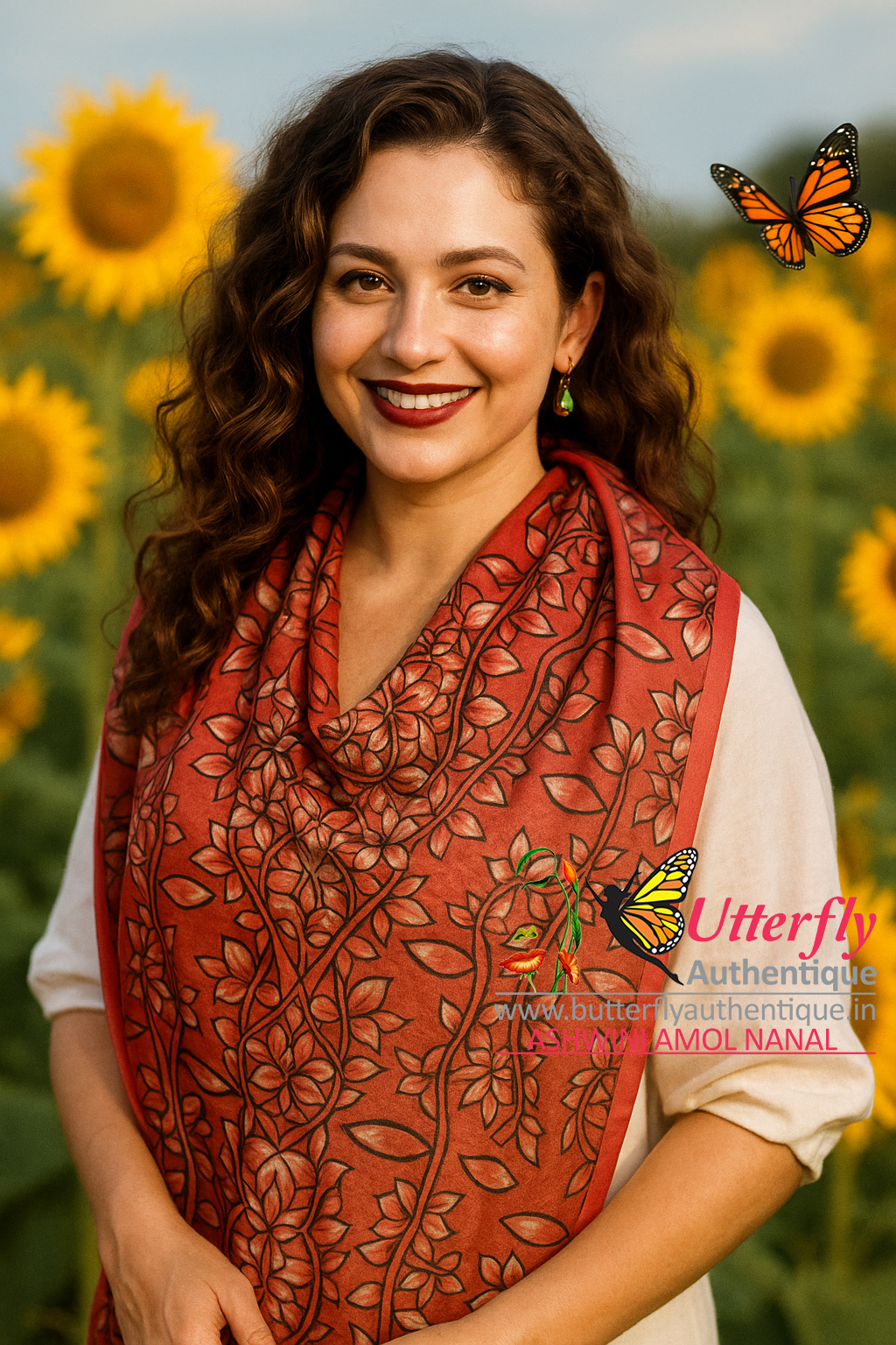 RUBY Love l Art Stole | Multicolour Printed Stole for Women | Butterfly Authentique