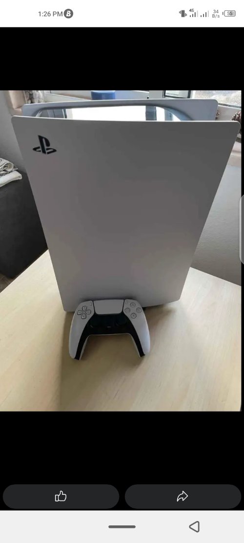 Good condition Sony PS5, white in color, with the controllers