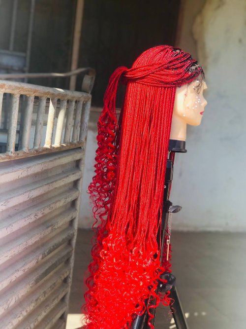 Frontal braided wig with french curls .