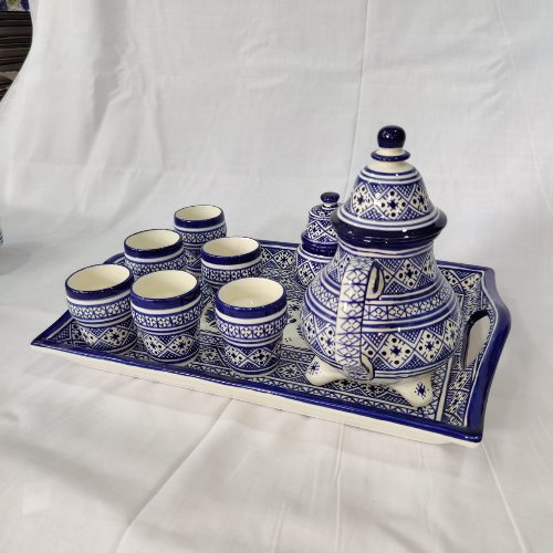 Handmade pottery tea or coffee pot with 6 cups sugar