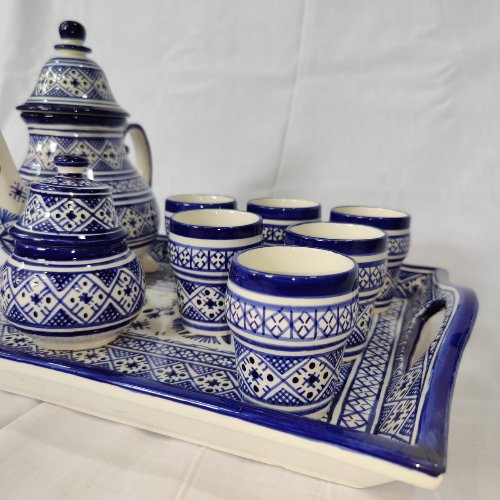 Handmade pottery tea or coffee pot with 6 cups sugar