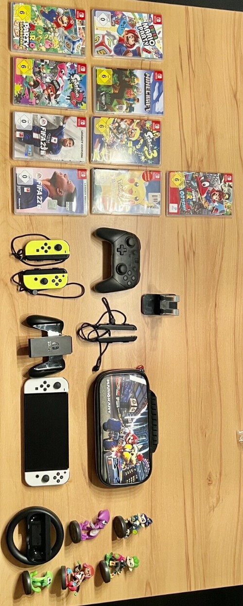 Switch Oled Mega Paket! 9 Spiele, 4 Joy, Pro Contr.,