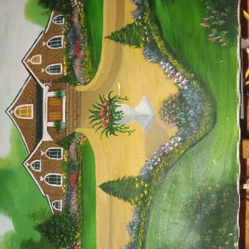 Handpainted picture. Big house.