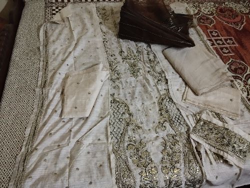 Embroidered 3 piece suit Embroidered shirt front panel