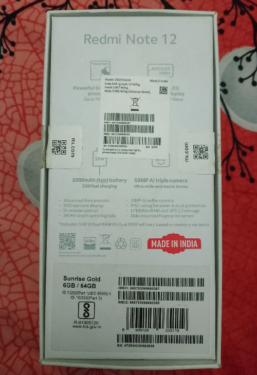 Redmi Note 12 4G ( 6/64 ) Unofficial Location: Khilgaon