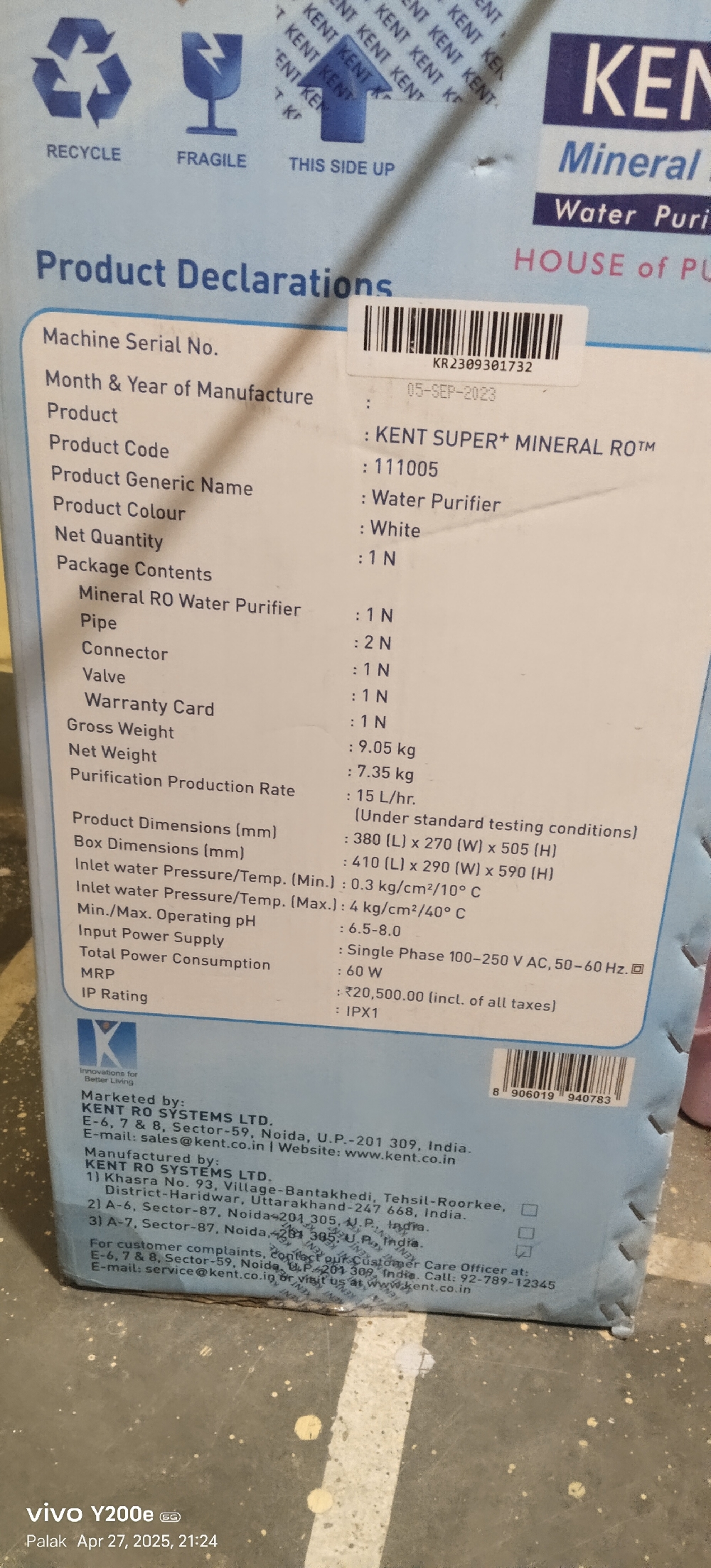 Water purifier kent