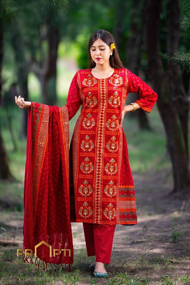 Unstitch Three Piece স্ক্রিন প্রিন্ট /ব্লক প্রিন্ট থ্রি পিস সেলাই