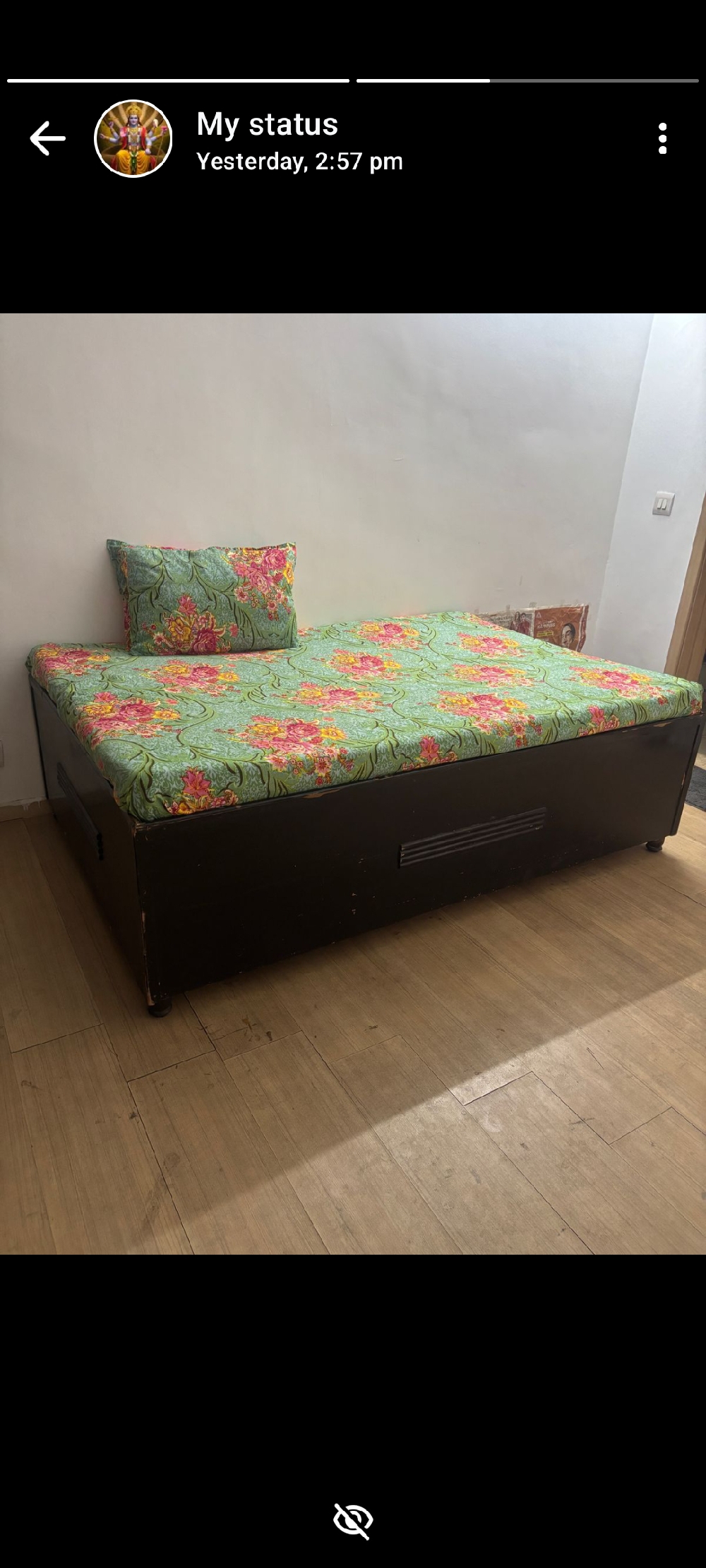 Single bed with mattress, size 6'4, Whole storage, 2 year