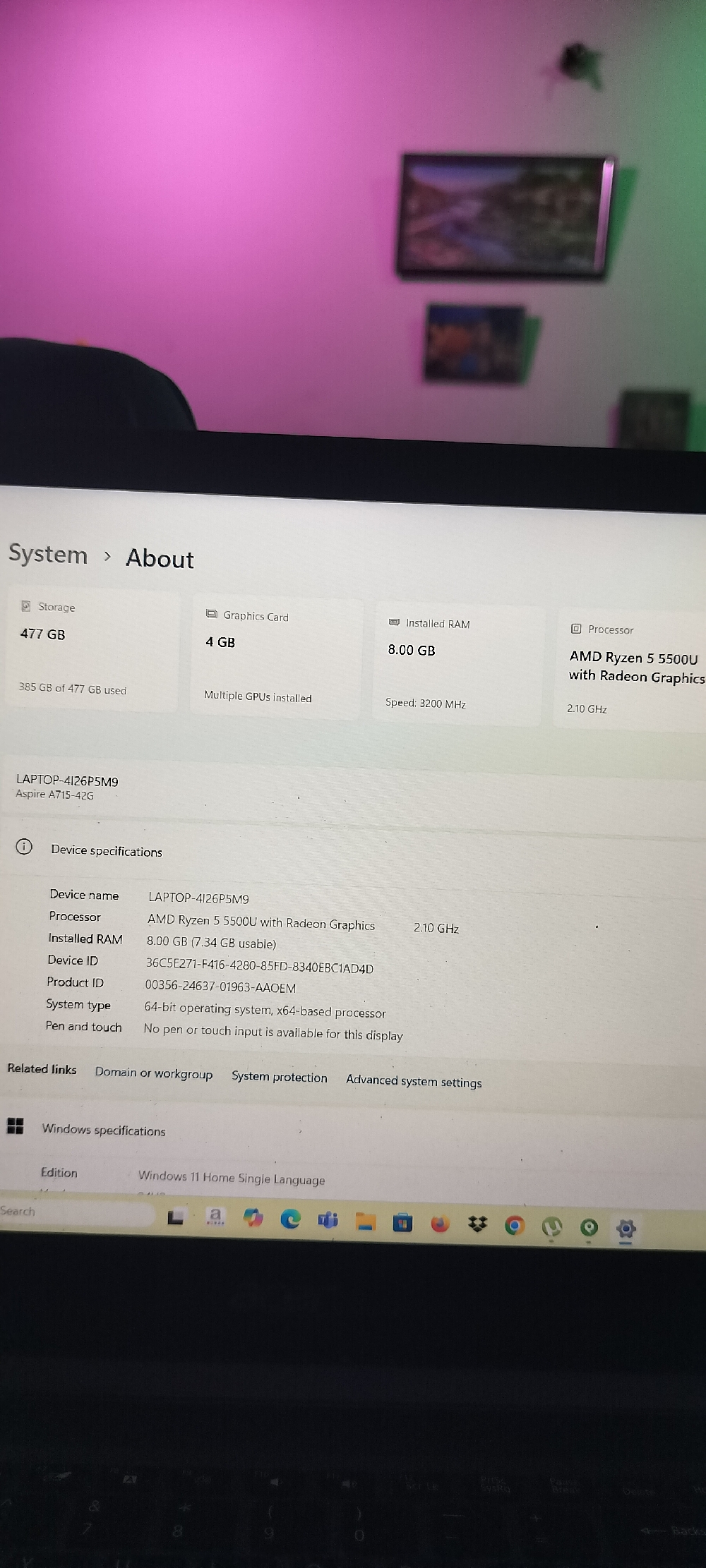 Acer Ryzen 5 5500u laptop