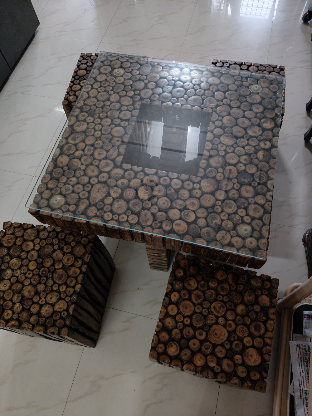 Table with four settys. Solid wood