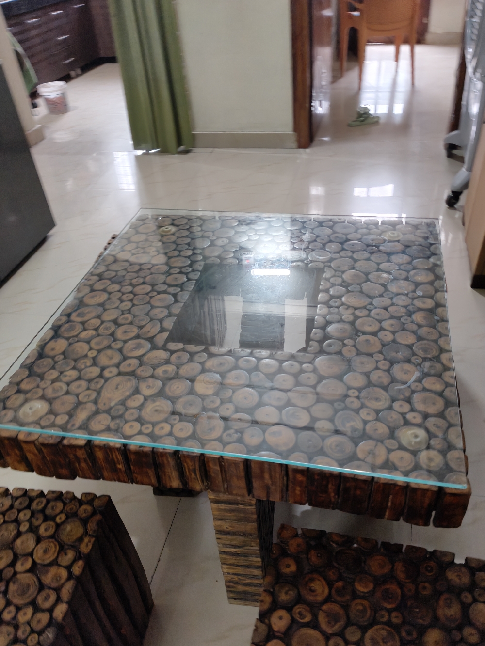 Table with four settys. Solid wood