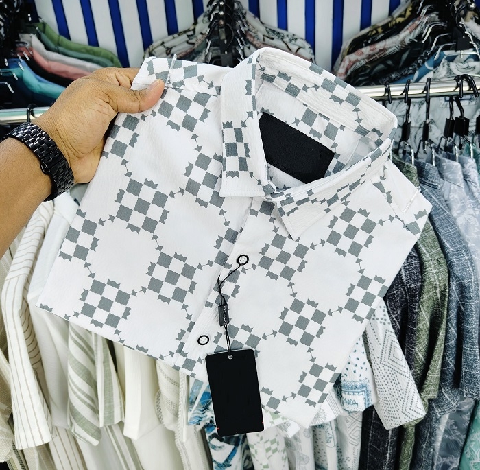 পণ্যের বিবরণ Luxury Popcorn Half Sleeve Print Shirt Popcorn Cotton