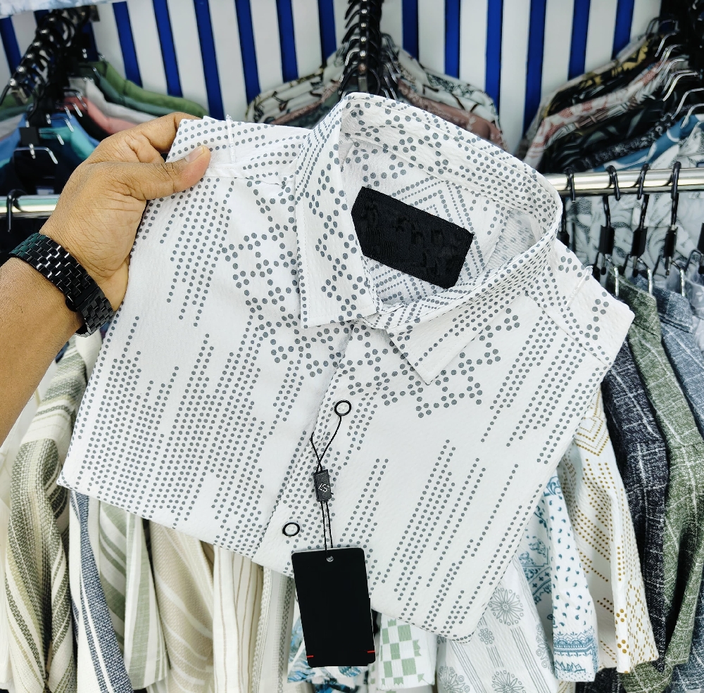 পণ্যের বিবরণ Luxury Popcorn Half Sleeve Print Shirt Popcorn Cotton