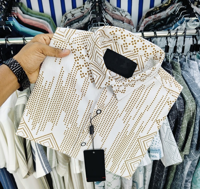 পণ্যের বিবরণ Luxury Popcorn Half Sleeve Print Shirt Popcorn Cotton