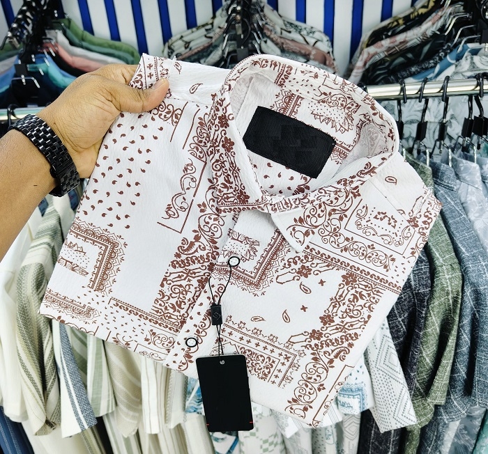 পণ্যের বিবরণ Luxury Popcorn Half Sleeve Print Shirt Popcorn Cotton